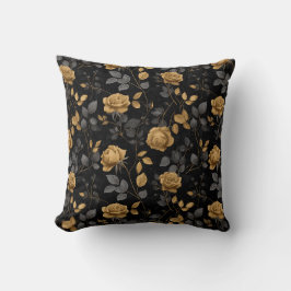 Almofada Elegante Rosa com Acento Dourado Padrão Floral Pre