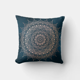 Almofada Elegante Rosa Dourado em Teal Floral Henna Mandala