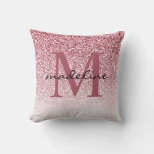 Almofada Elegante Rosa Dourado Glitter Girly Monograma