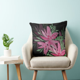 Almofada Elegante Rosa e Preto Boho Floral Aquarela