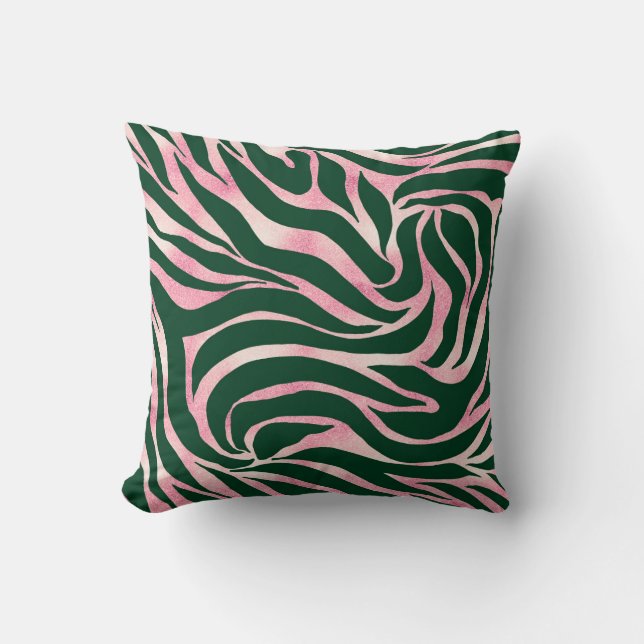 Almofada Elegante Rosa Verde Dourada Zebra (Frente)