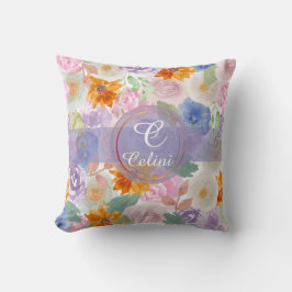 Almofada Elegante Sage Green Watercolor Padrão de Rosa Flor