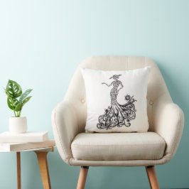 Almofada Elegante Senhora de Moda Silhueta Linha Arte Trave