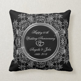 Almofada Elegante Silver Hearts 50º Aniversário de Casament