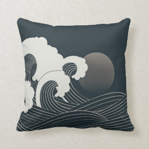 Almofada Elegante Trabalho de arte branco e preto de ondas