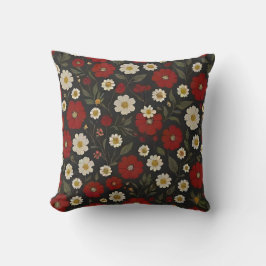 Almofada Elegante Travesseiro Floral – Vermelho, Preto e Mu