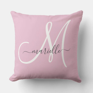 Almofada Elegante Travesseiro Rosa com Monograma