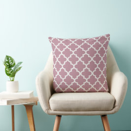Almofada Elegante Treliça Quatrefoil Rosa Poeira Branco