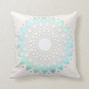 Almofada Elegante Turquesa Floral Lotus White Marble