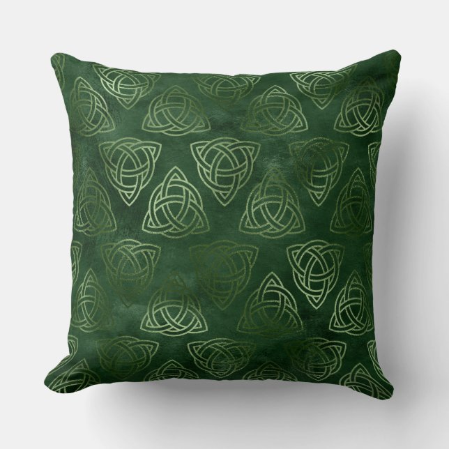 Almofada Elegante Verde e Dourado Padrão Celta Irlandês (Frente)