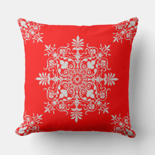 Almofada Elegante Victorian Red White Floral Padrão