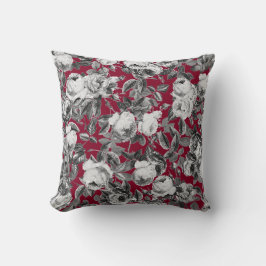 Almofada Elegante Vintage Black White Rosas na Borgonha