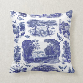 Almofada Elegante Vintage Blue Country Pastoral Toile