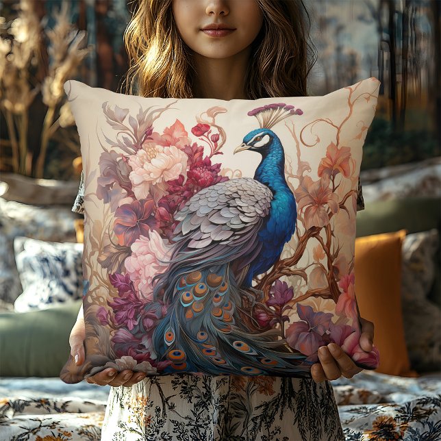 Almofada Elegante Vintage Boho Victorian Decoupage Peacock (Criador carregado)