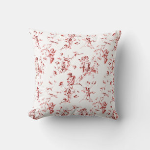 Almofada Elegante Vintage Cupid Angels Flor Toile Vermelho