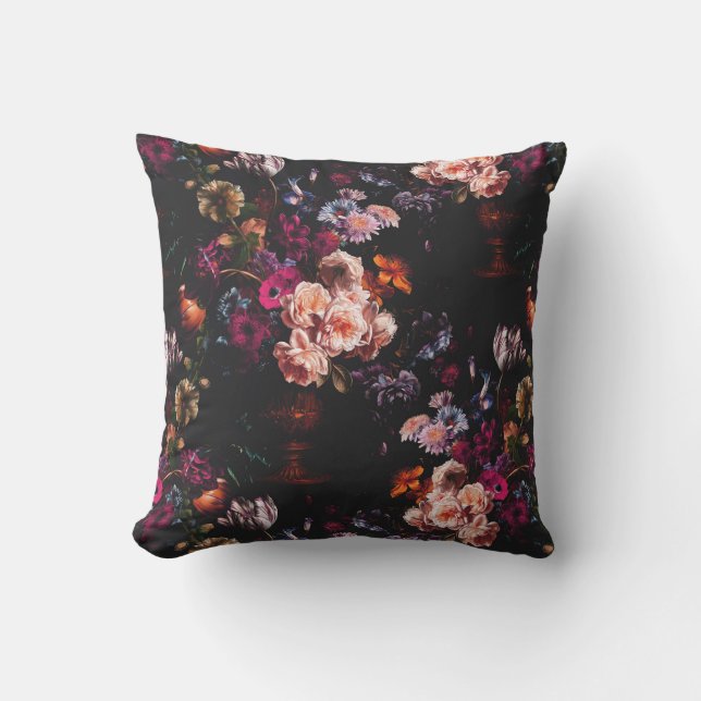 Almofada Elegante Vintage Dark Moody Burgundy Floral (Frente)