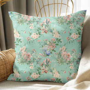 Almofada Elegante Vintage Padrão Floral Leve Teal
