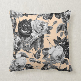 Almofada Elegante Vintage Rosas Brancos Pretos Tan Beige