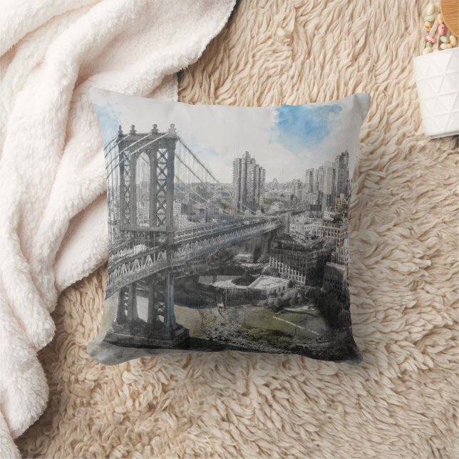 Almofada Elegante Watercolor Brooklyn Bridge NYC (Cobertor)