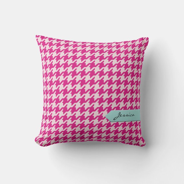 Almofada Elegante xadrez rosa clássico com monograma (Frente)