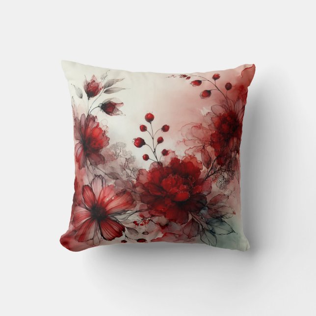 Almofada Elegantes Flores Vermelhas: Um design Abstrato Ser (Frente)