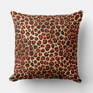 Almofada Elegantes manchas de leopardo em vermelho escarlat