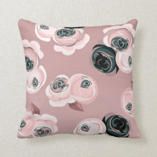 Almofada Elegantes Rosas Rosa Mauve e Preto Shabby Chic