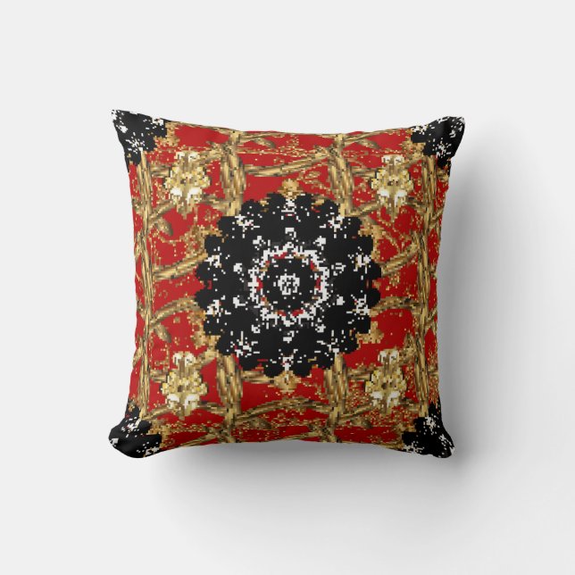 Almofada elemento ouro em fundo vermelho. Vintage (Frente)