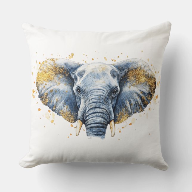 Almofada 🐘 Éléphant Majestueux avec Paillettes Dorées ✨ (Frente)