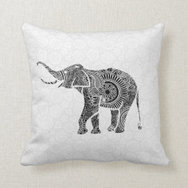 Almofada Elephant-Monograma Floral de Vintage em Preto e Br