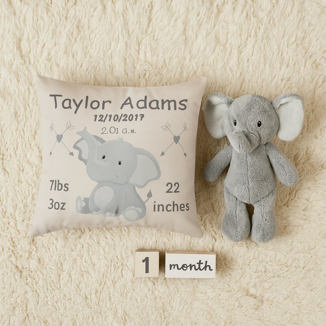 Almofada Elephant Nursery Room Décor Baby Birds Stats (Criador carregado)