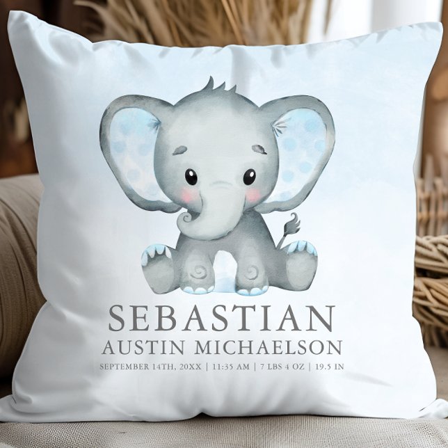 Almofada Elephant Watercolor Boy Baby (Cute Elephant Watercolor Boy Baby Throw Pillow)