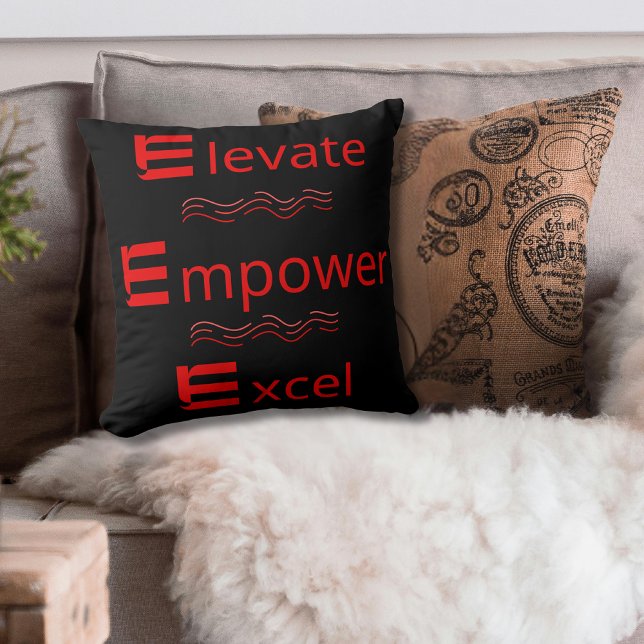 Almofada Elevar Empoderar Excel Motivacional Vermelho e Pre (Criador carregado)
