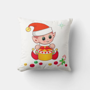 Almofada Elfo de Natal Fofo, Cana de Açúcar e Bolas de Nata