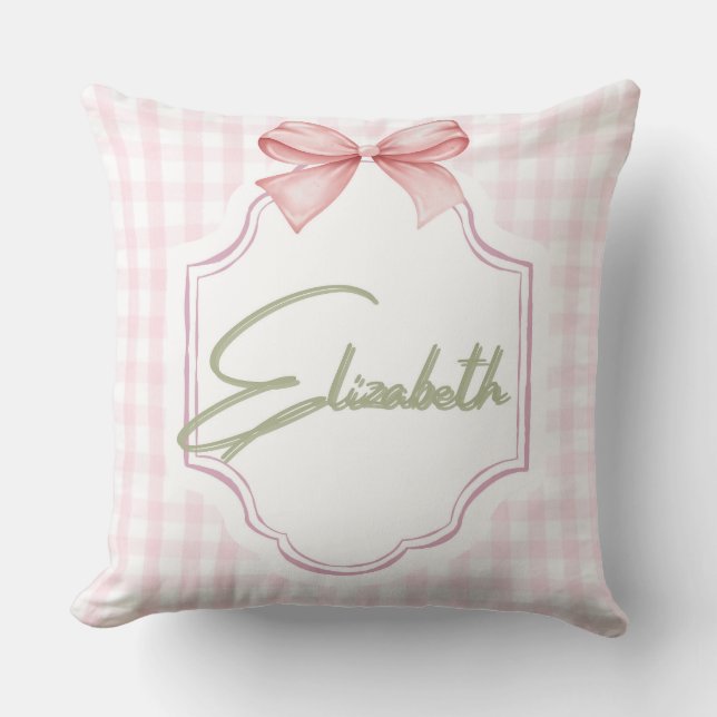 Almofada Elizabeth Baby Girl Nursery Gingham Personalizada (Frente)