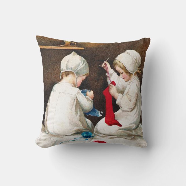 Almofada Ellen H. Clapsaddle: Meninas que costuram meias (Frente)