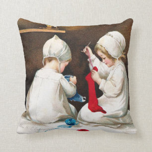 Almofada Ellen H. Clapsaddle: Meninas que costuram meias