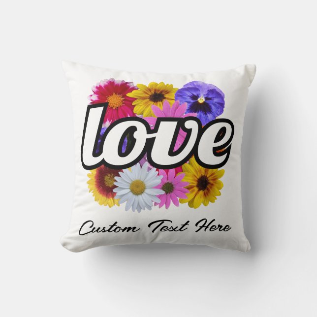 Almofada Em Bloom - Amor com Buquê Floral Quadrado (Frente)