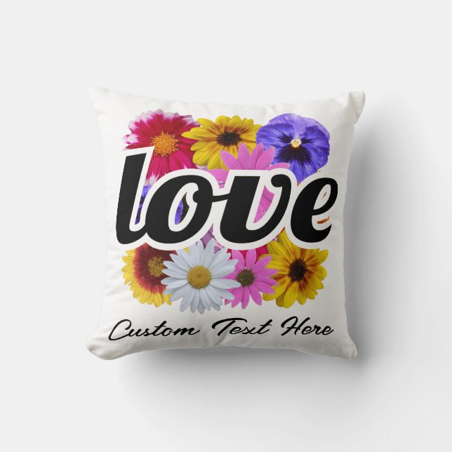 Almofada Em Bloom - Amor com Buquê Floral Quadrado (Frente)