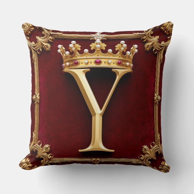 Almofada Emblema da Coroa de Letra Dourada Elegante em Mold (Frente)