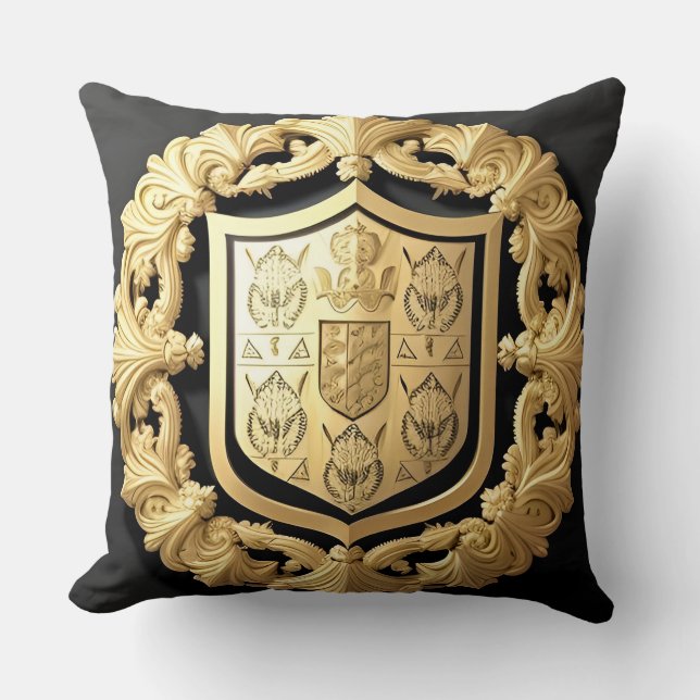 Almofada Emblema do Ouro Elegante com Ornamentado Shield (Frente)