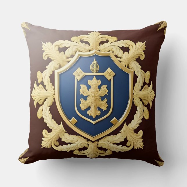 Almofada Emblema do Ouro Elegante com Ornamentado Shield (Frente)