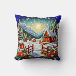 Almofada Embroidered Look Outdoor Winter Christmas Scene