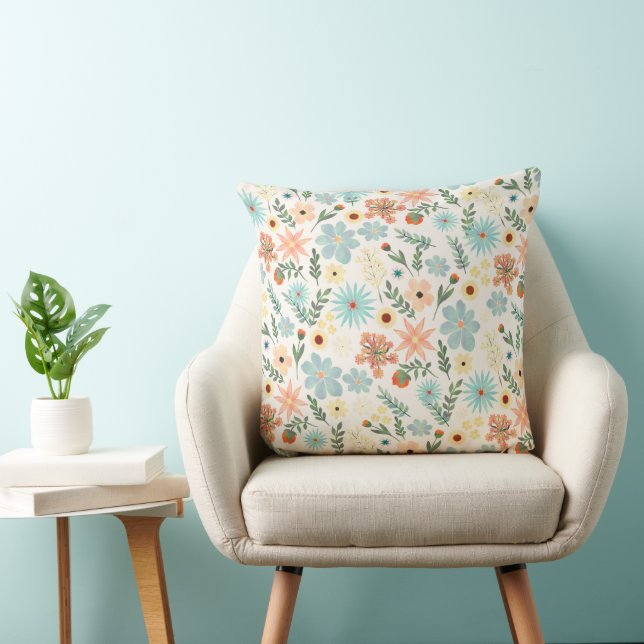 Almofada Embrulho Branco com Design Floral Colorido Bonito  (Cadeira)