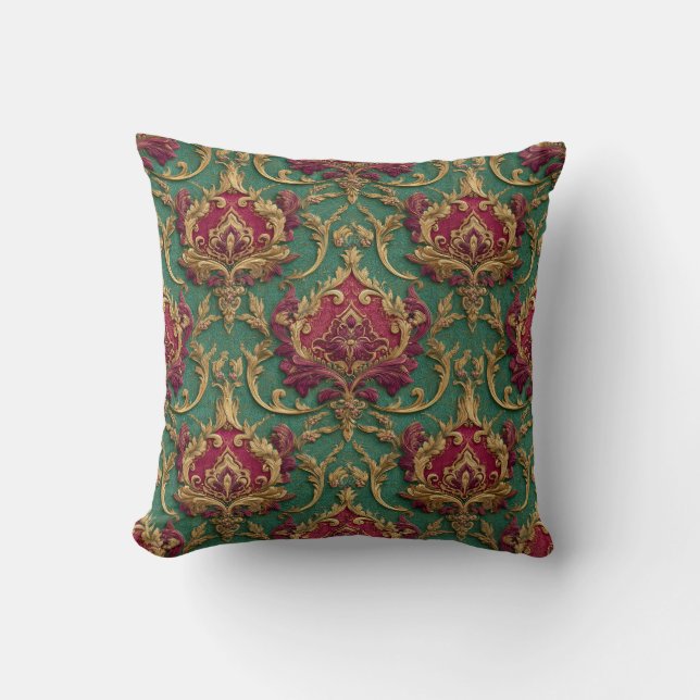 Almofada Emerald Burgundy Baroque Damask (Frente)