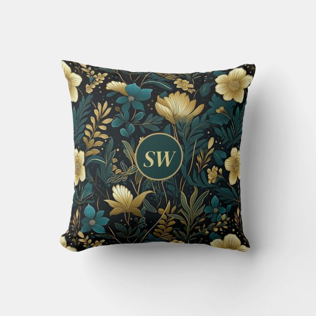 Almofada Emerald Dourado Floral Personalizado (Frente)