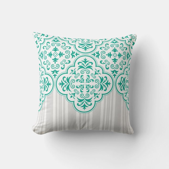 Almofada Emerald Green Classes Stripes Damask (Frente)