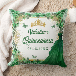 Almofada Emerald Green Dourada Glitter Floral Quinceanera