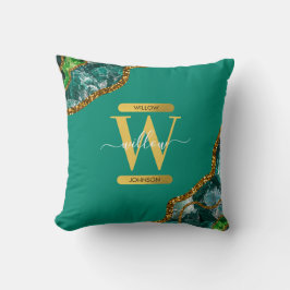 Almofada Emerald Green & Dourado Agate Geode Glitter Monogr