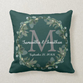 Almofada Emerald Green Eucalyptus Monograma Wedch Keepsael